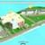 3D-Grafik: Gebäude mit Helikopter-Landeplatz und Parkplätze