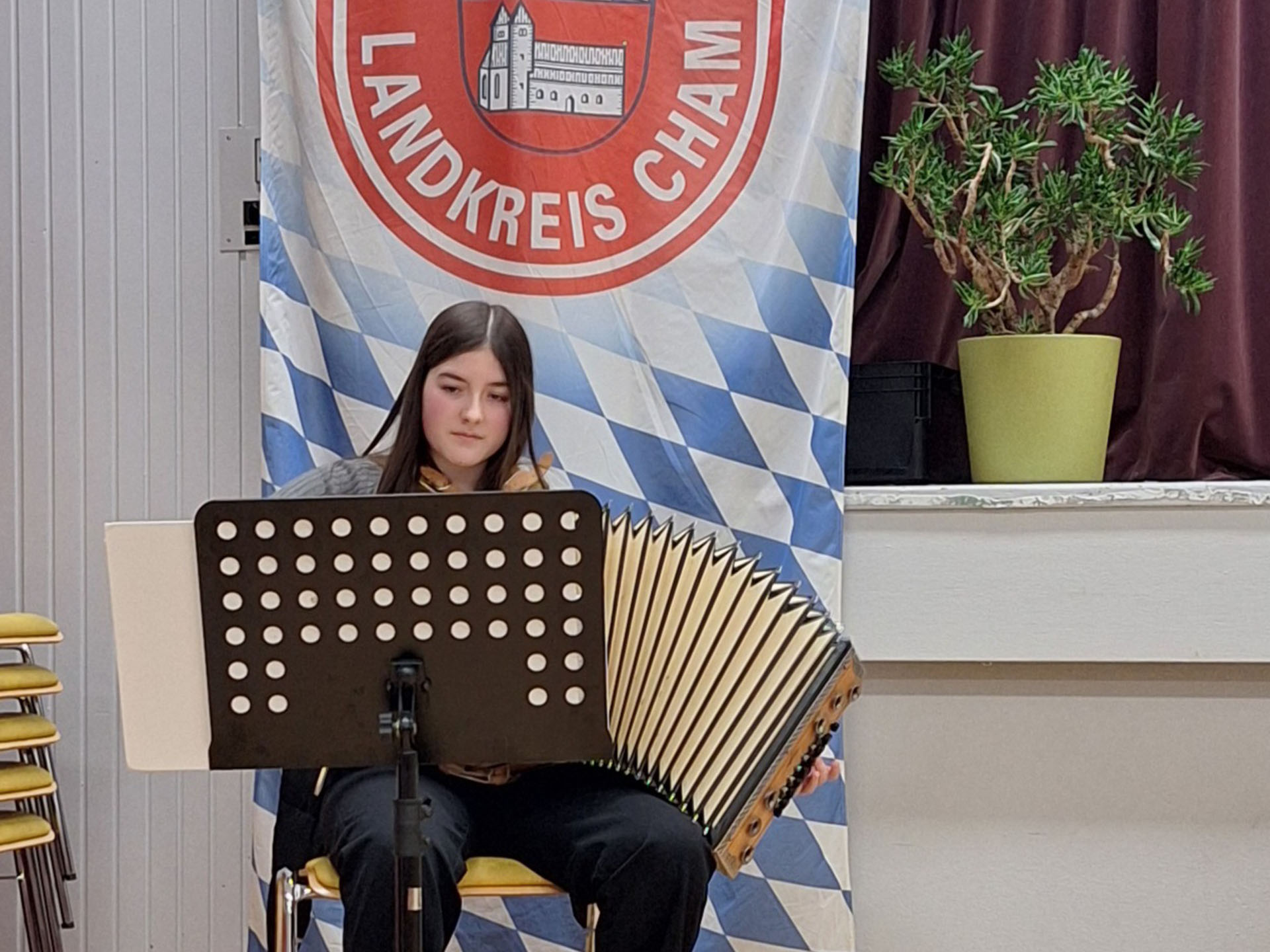 Musikalische Begleitung des Festakts: Eine junge Frau spielt auf einem Akkordeon