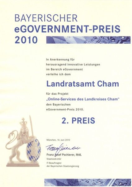 Urkunde eGovernment-Preis 2010
