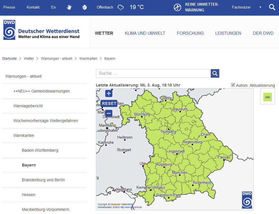 Zur externen Seite Deutscher Wetterdienst unter www.dwd.de