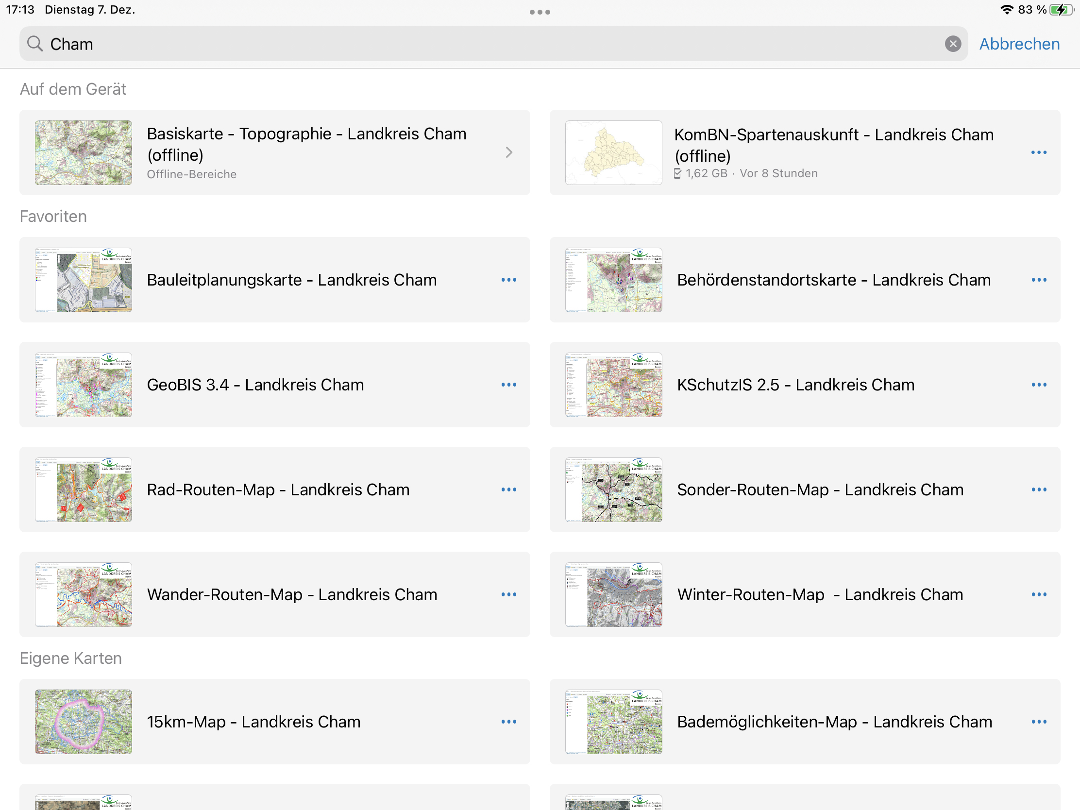 Screenshot Map-Liste Landkreis Cham