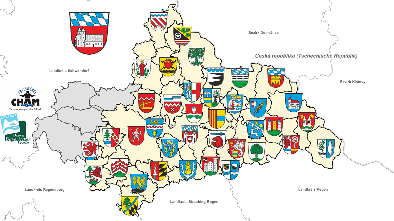 Gemeindengrenzen mit Wappen des Landkreises Cham