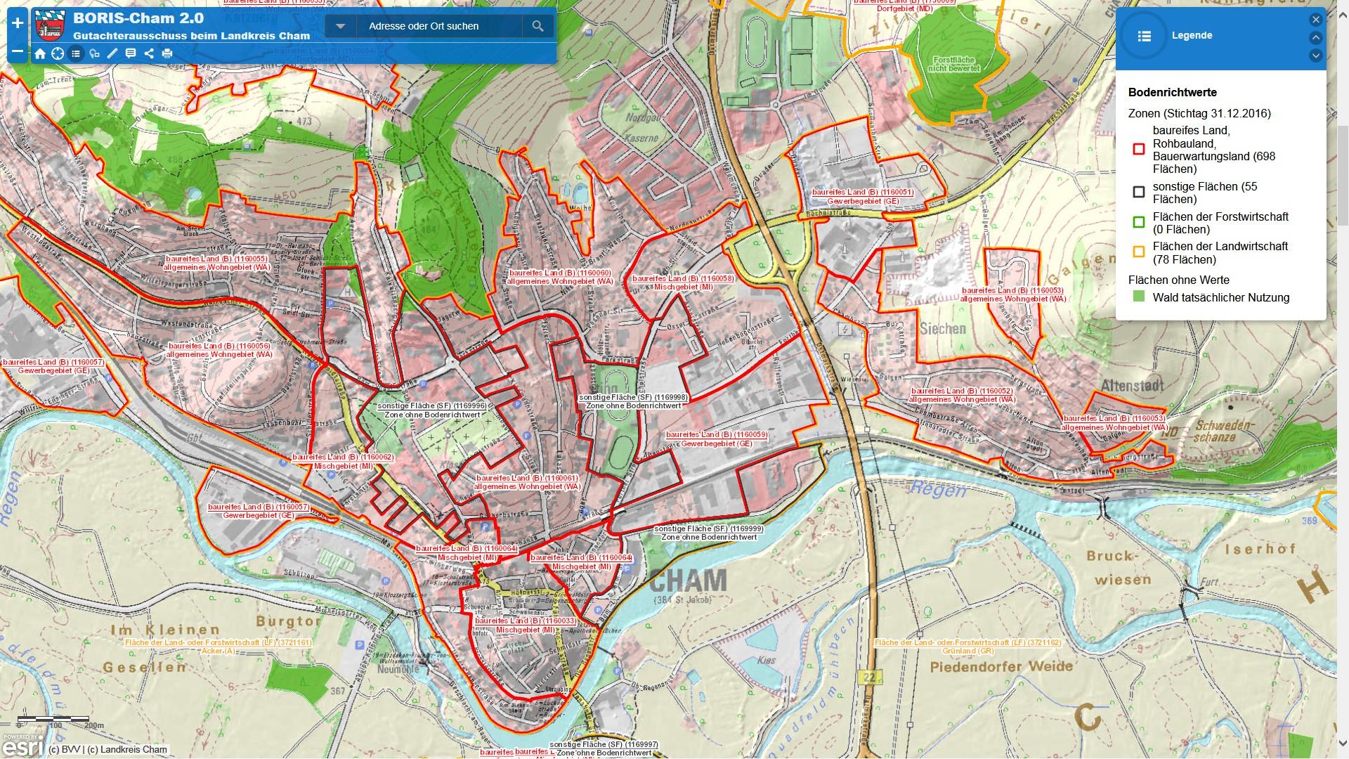 Zur externen GIS-Map BORIS-Cham Gutachterausschuss unter lra-cha.maps.