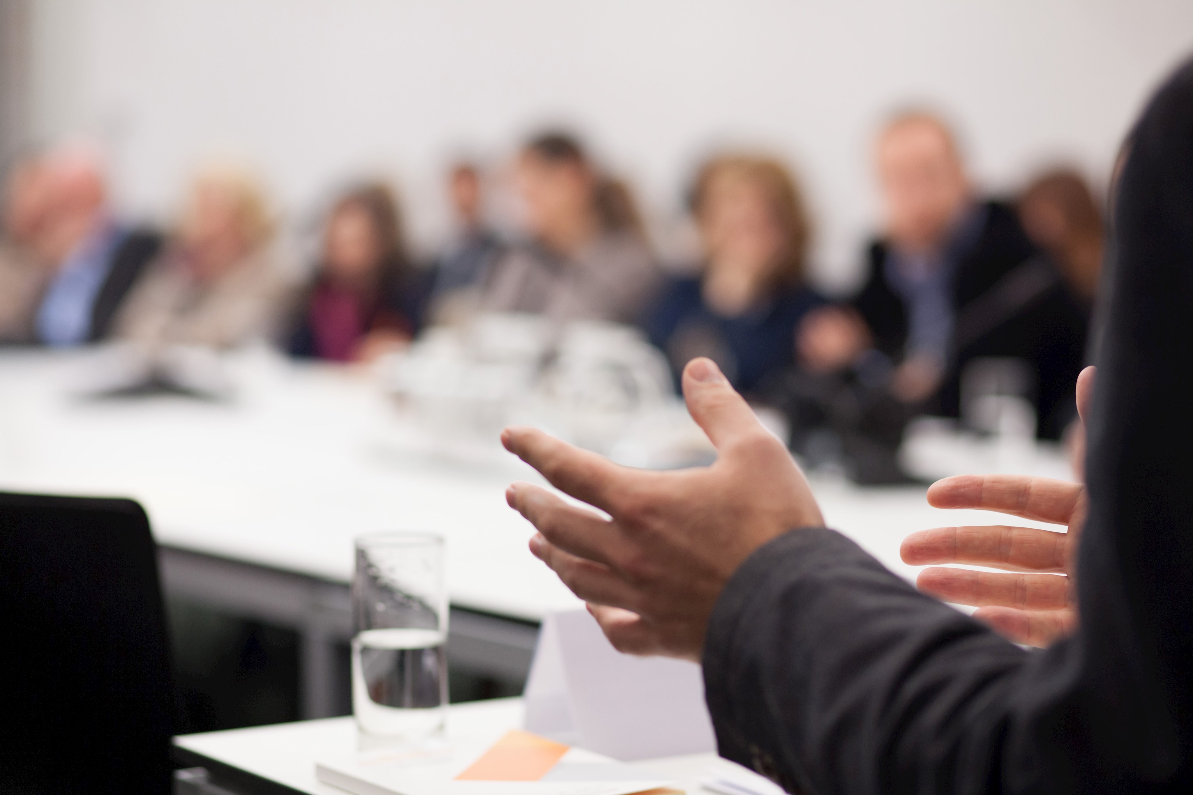 Mann mit Präsentation im Seminar