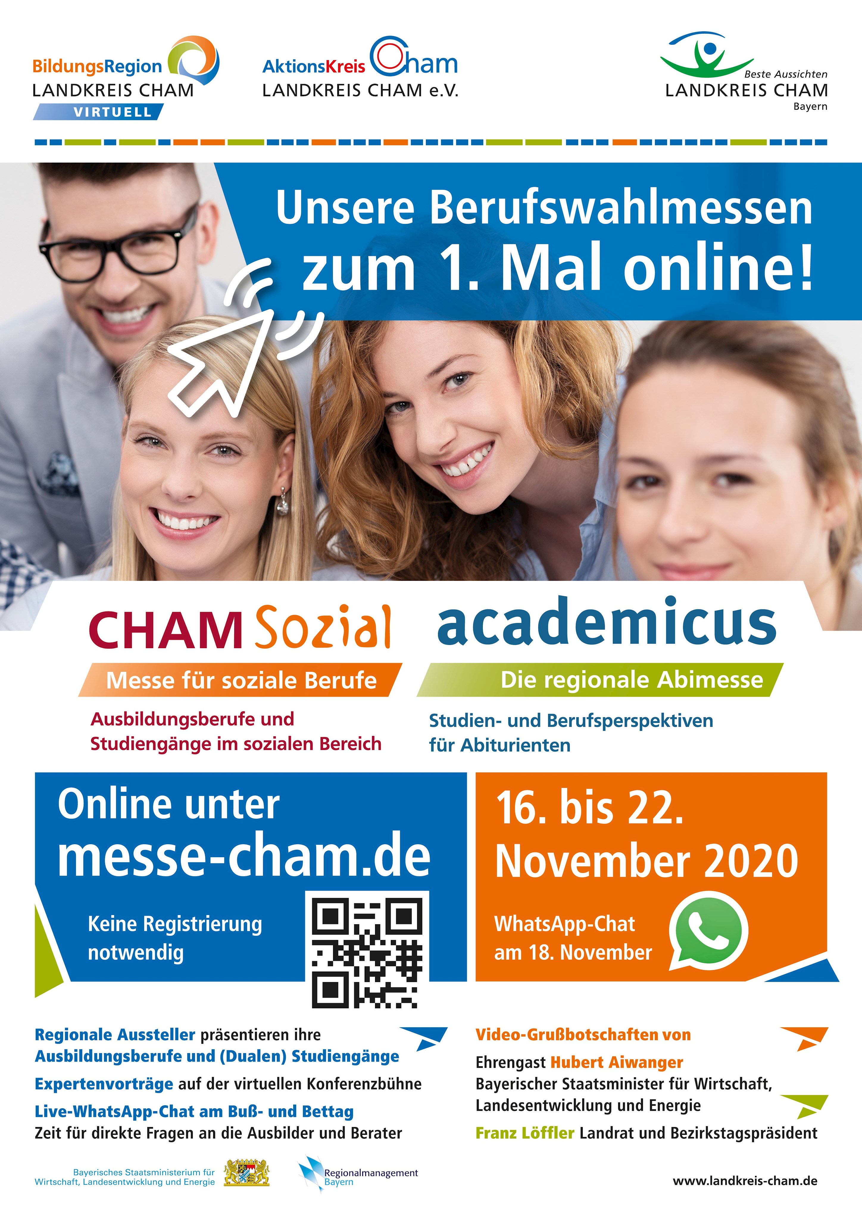Plakat zu Onlinemessen Cham sozial und Academicus