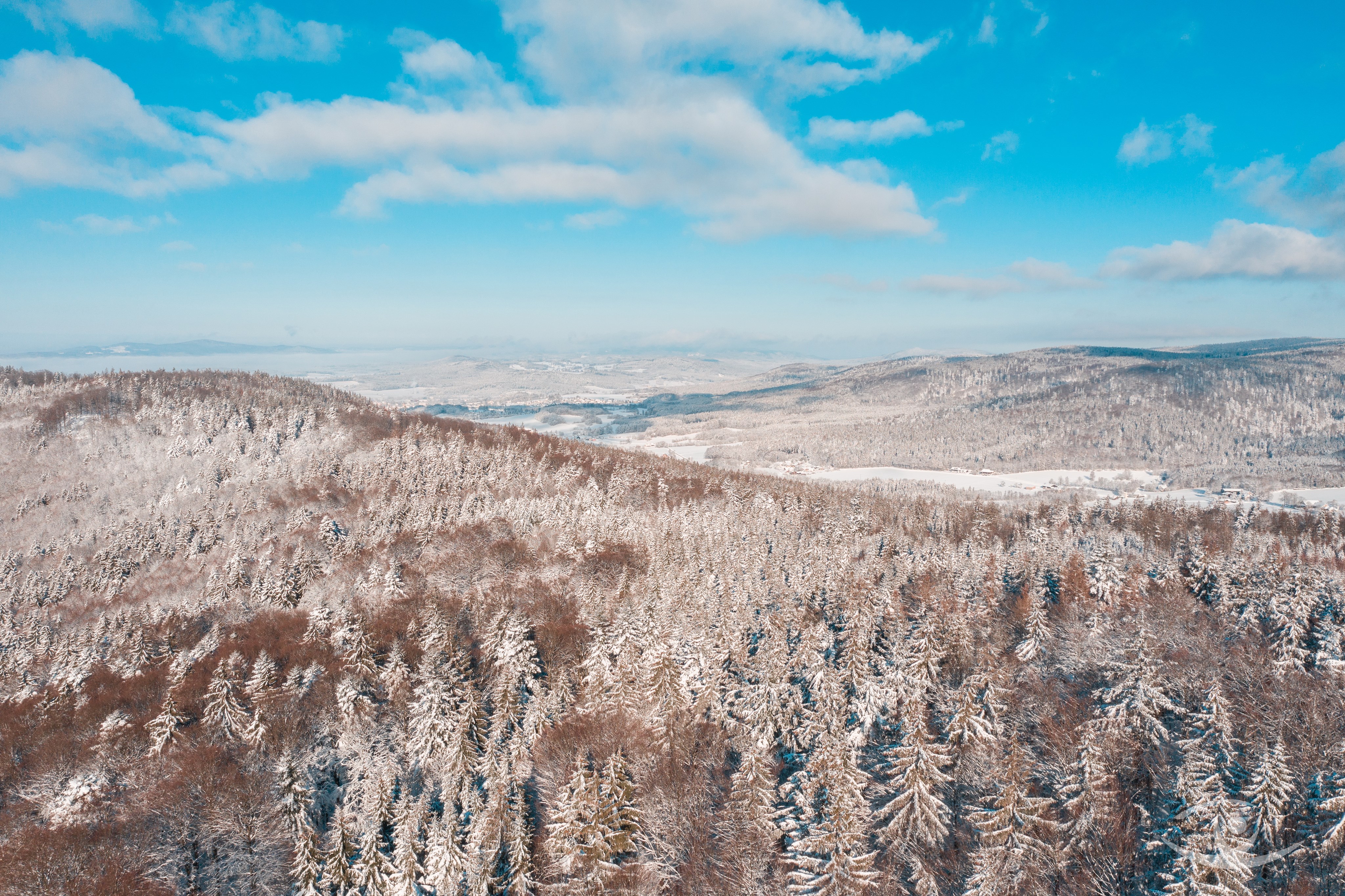 Luftbild Winterlandschaft im Bayerischen Wald