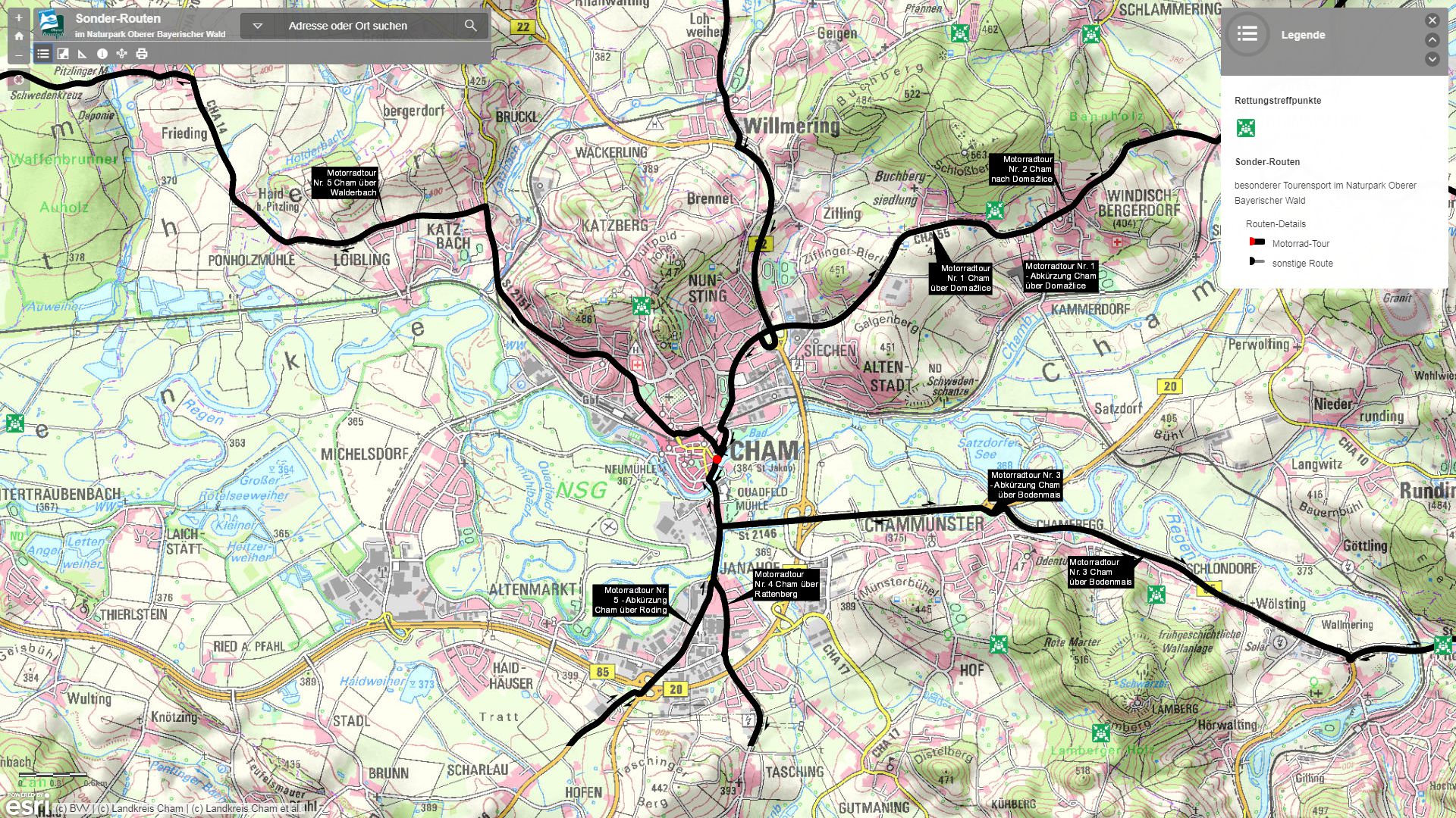 Karte Sonderrouten rund um Cham