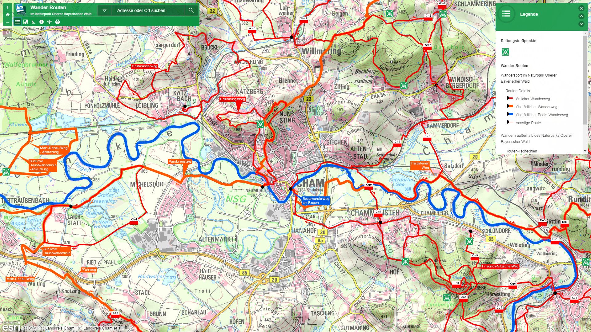 Zur externen GIS-Map Wander-Routen unter arcgis.com