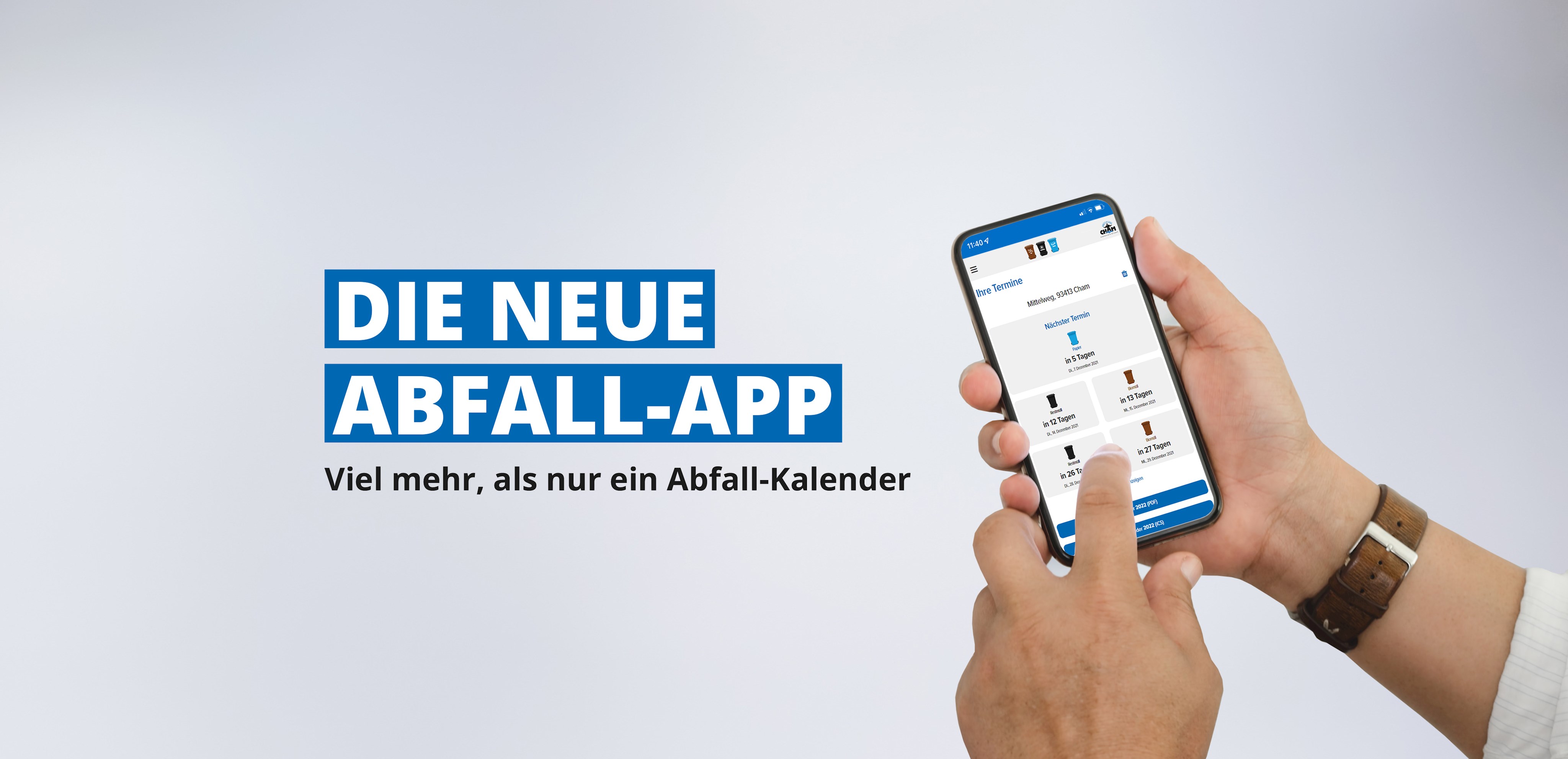 Mobilphone mit der neuen Abfall-App