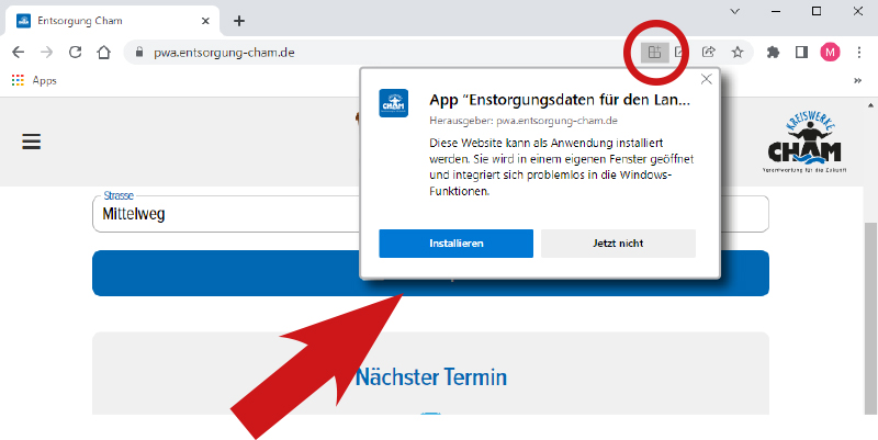 Screenshot Installationsanweisung der Web App