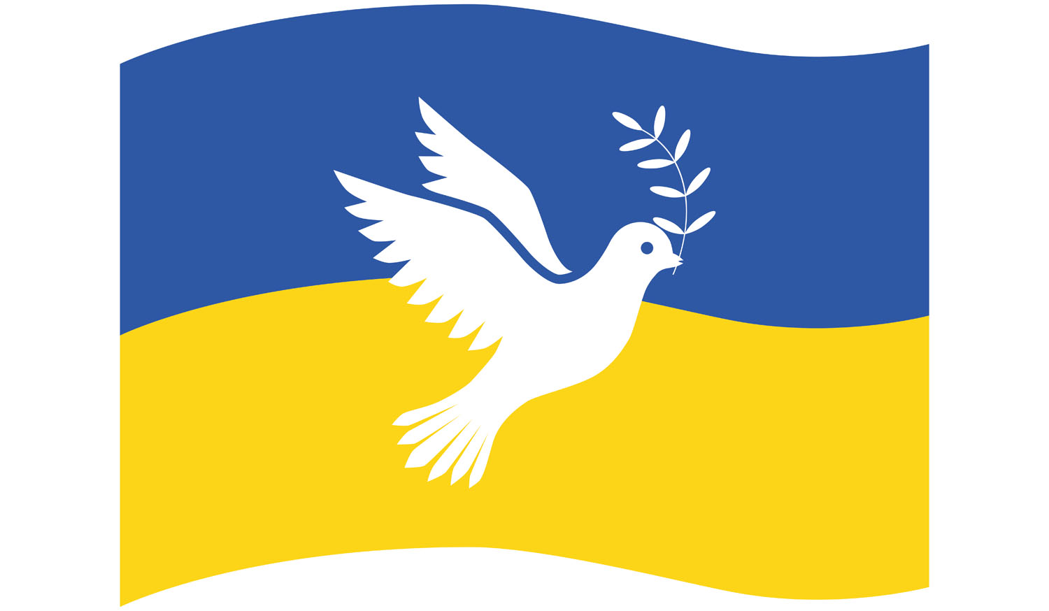 Das Bild zeigt eine Friedenstaube über der Ukrainschen Staatsflagge