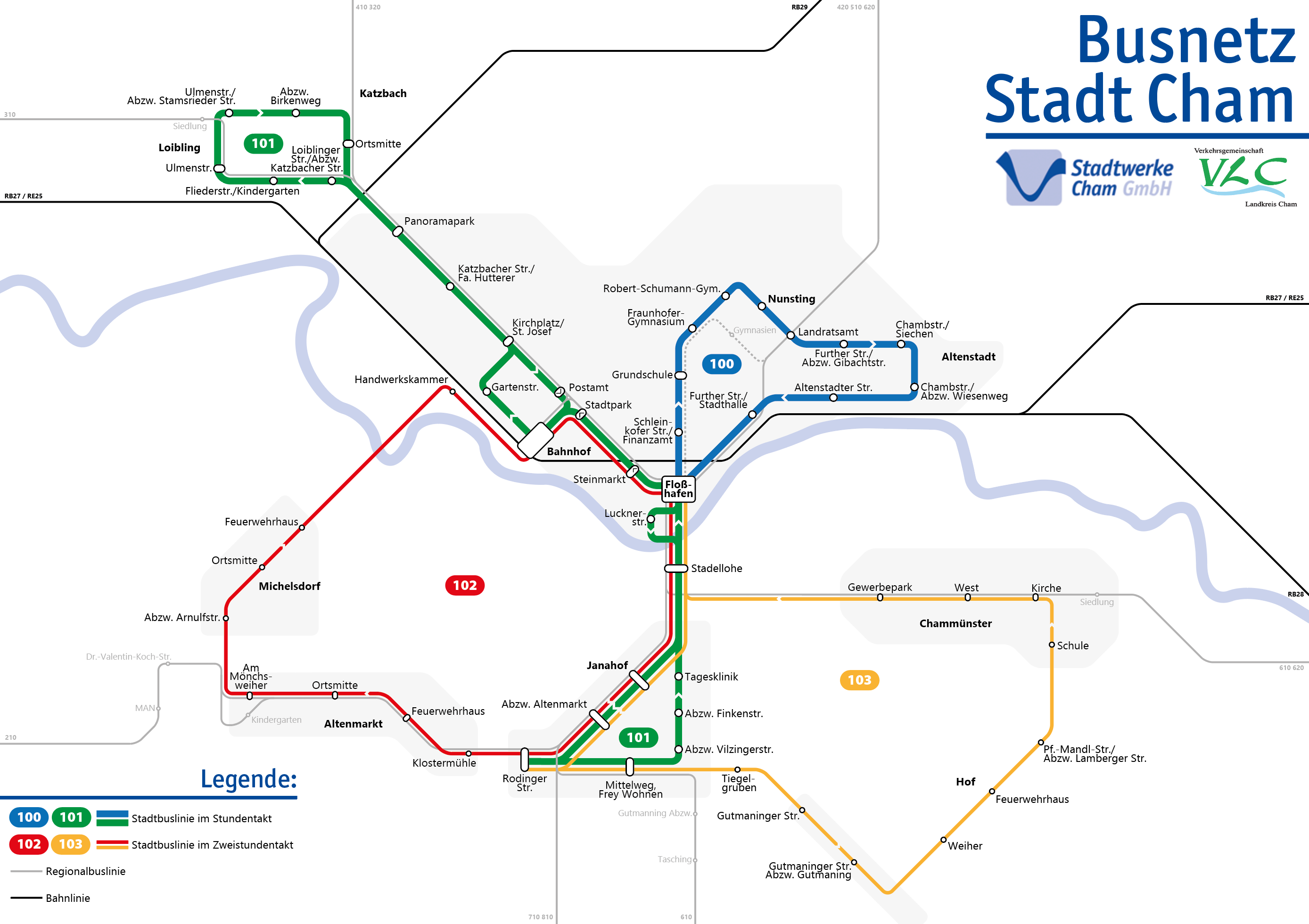 Karte Busnetz des Stadtbusses Cham