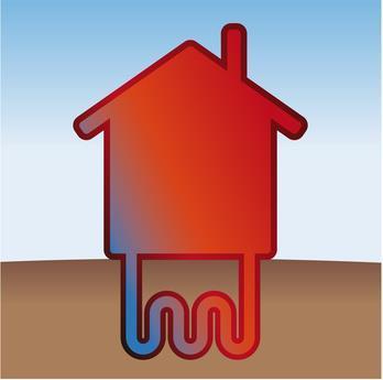 Haus mit Erdleitungen als Symbol für Erdwärme