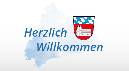 Wappen und Landkreissilhouette mit Beschriftung: Herzlich Willkommen