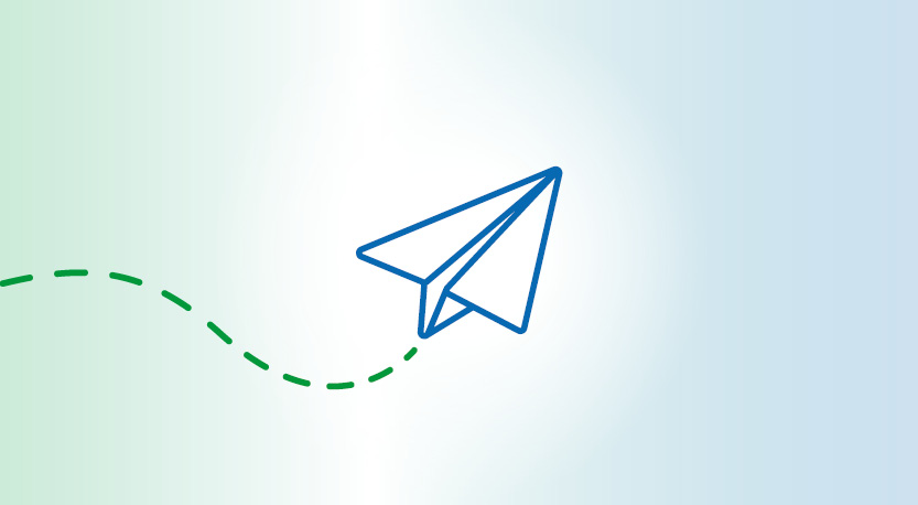 2D-Grafik: Banner mit einem fliegenden Papierflugzeug