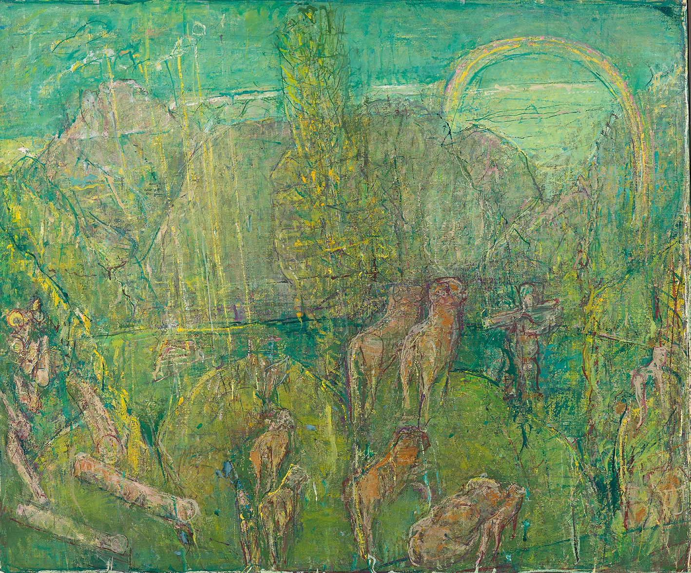 Gemälde Berglandschaft mit Regenbogen - Rudi Tröger