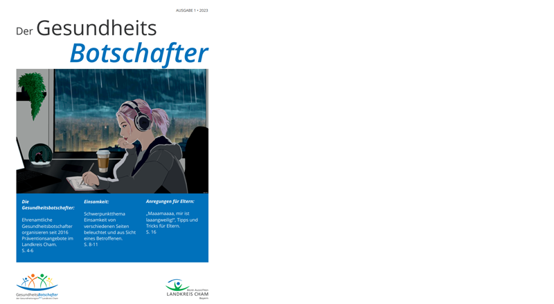 Der neue Newsletter namens „Der Gesundheitsbotschafter“ Titelseite der Broschüre: Der Gesundheitsbotschafter