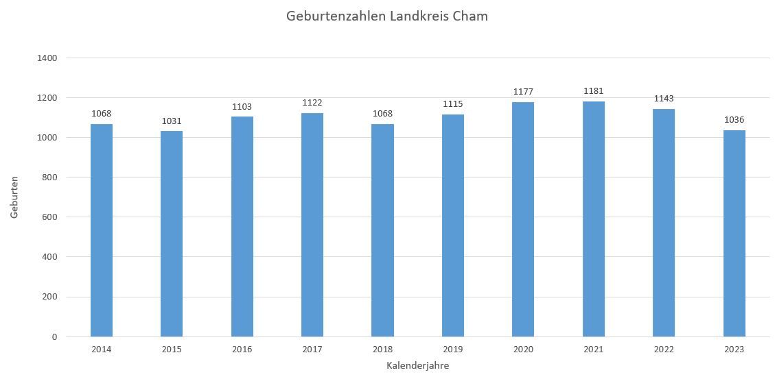 Grafik Geburtenzahl 2023 im Landkreis Cham