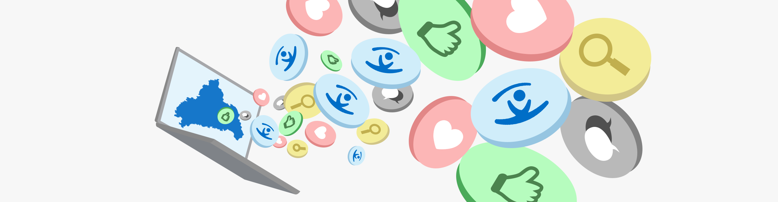 Laptop aus dem Socialmedia Icons herauskommen