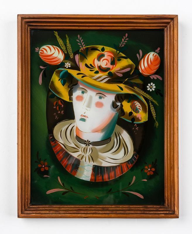 Hinterglasbild Sommerfrau mit Hut von Walter Mauder