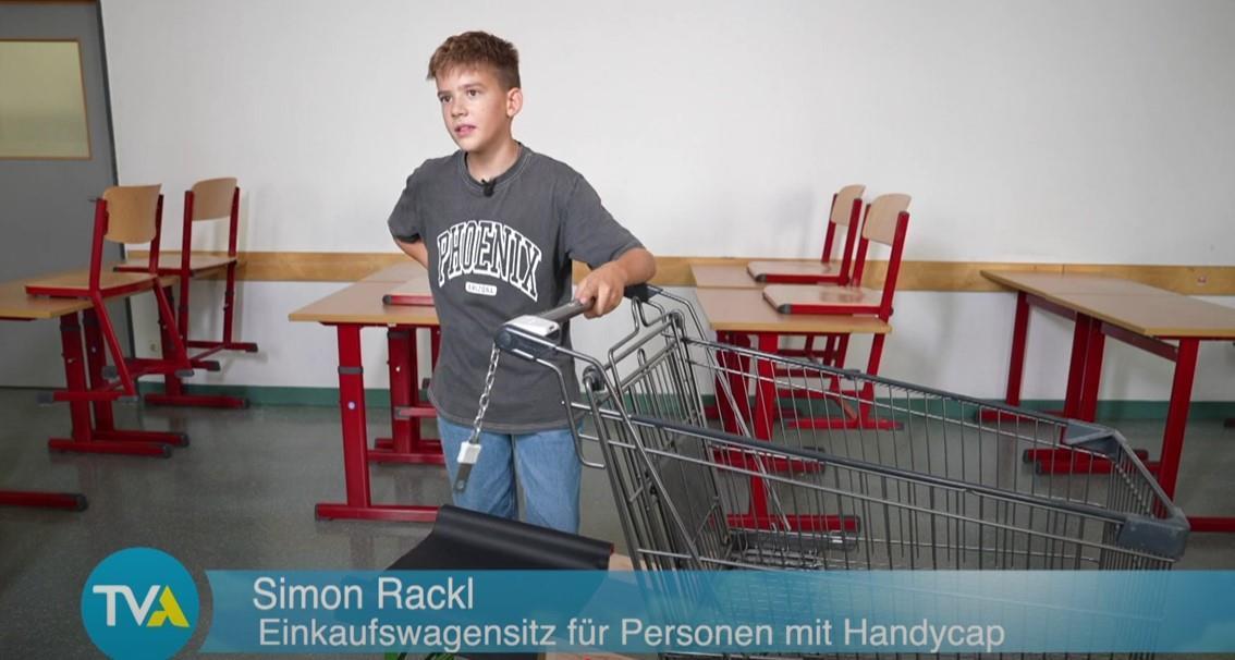 Youtube Screenshot - Erfinderclub - Simon Rackl Einkaufswagensitz für 